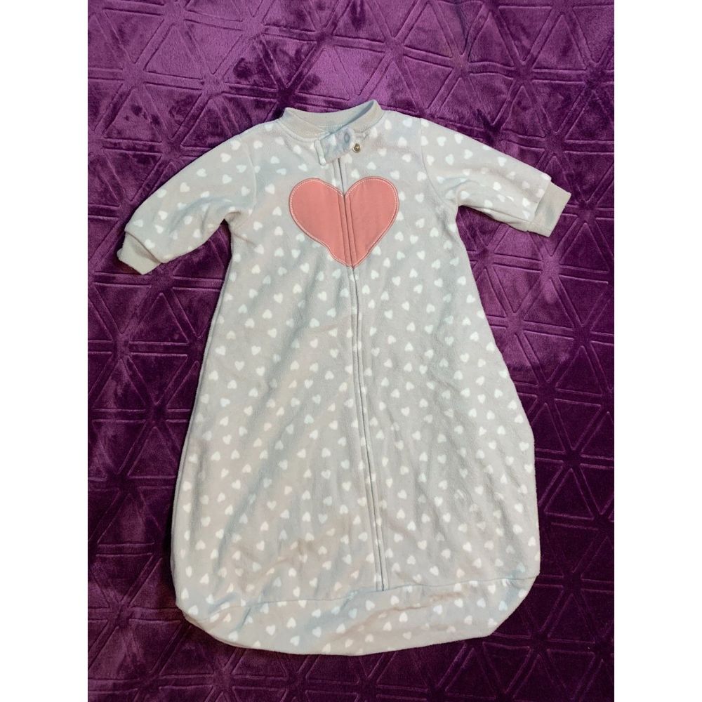 Small Fleece Sleepsack Carter's with zipper, Soft Warm long-sleeves hearts gray